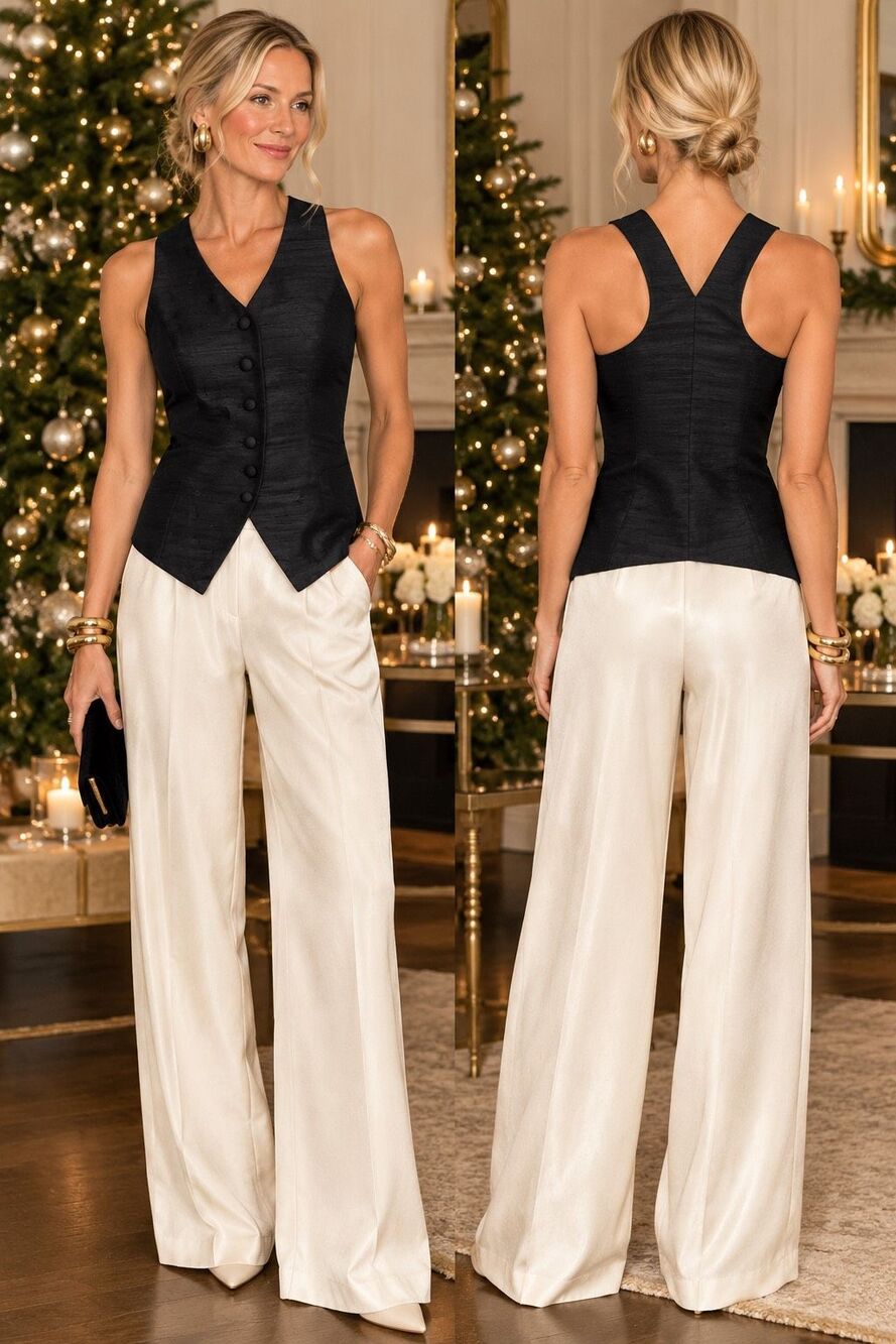 NWT Julia Amory Tess Vest Top 100% Silk Size XS Black Holiday Quiet Luxury